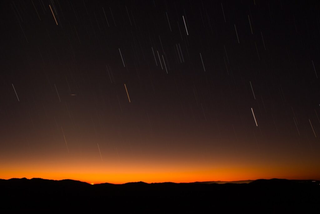 meteor shower at night skyline
